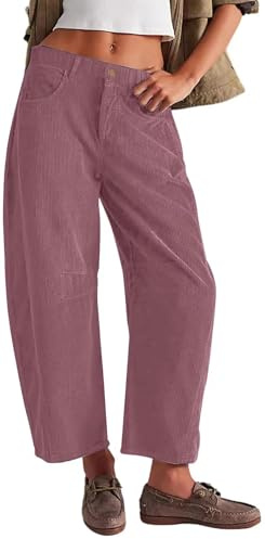 WINKEEY Pantalon Corduroy Femme Large Haute Taille Pantalon Élastique Bootcut Palazzo avec Poches pour Automne Hiver