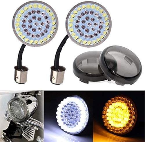 Paar 2 Zoll 1157 Bullet-Style Weiß Bernstein LED-Blinker, Lauflicht-Einsätze, Birne mit Rauchglasabdeckung, für Harley Davidson Touring Sportster Softail Dyna Motorrad, getönte Blinkerlinse