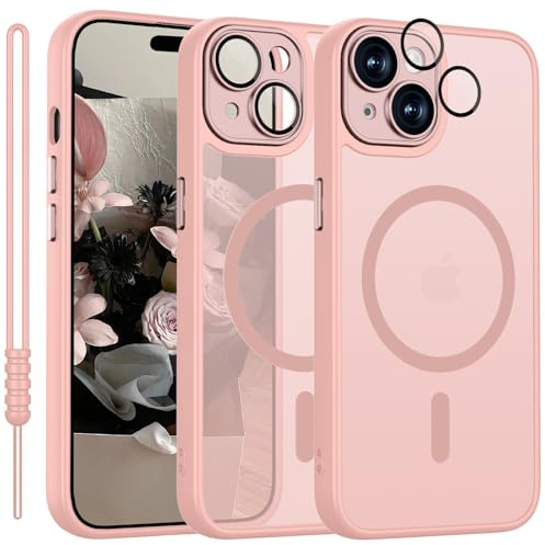 YUANDMI für iPhone 15 Hülle Kompatibel mit MagSafe, Handyhülle für iPhone 15 Magnetisch Leicht Dünn Matte Touch Kameraschutz, Anti-Gelb rutschfest Kratzfest Schutz Stoßfest Hülle Pink Rosa