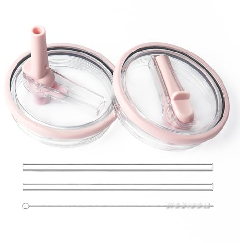 Flip Straw Lid Replacement for Hydrojug Traveler 40oz Water Bottle With Handle (Pink) 2 Pack