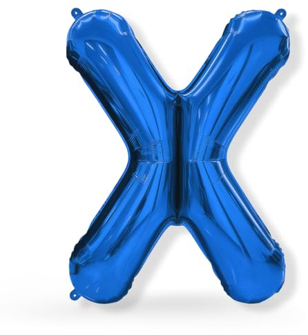 FUNXGO XXL Folienballon Buchstabe X Blau ca. 100cm - Riesen Alphabet Ballon - Helium oder Luftfüllung - Ideal für Geburtstag, Hochzeit, Jubiläum, Party Deko & JGA - Ballon X Blau