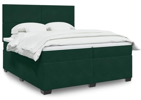 Owoxanthellate Boxspringbett Dunkelgrün 200x200 Samt Taschenfederkern Matratze LED Beleuchtung Höhenverstellbares Kopfteil Komfortabel Schlafsofa für Schlafzimmer Gästezimmer