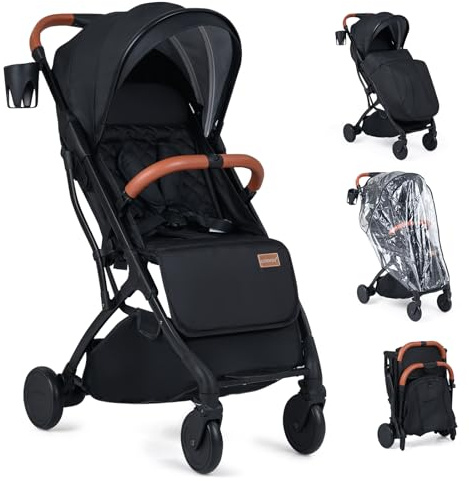COSTWAY Kinderwagen klappbar mit Regenschutz, Reisebuggy mit verstellbarem Rückenlehne, Fußstütze, Verdeck & Griff, Babywagen mit Liegefunktion, Buggy für Baby bis 3 Jahren, 15 kg belastbar (Schwarz)