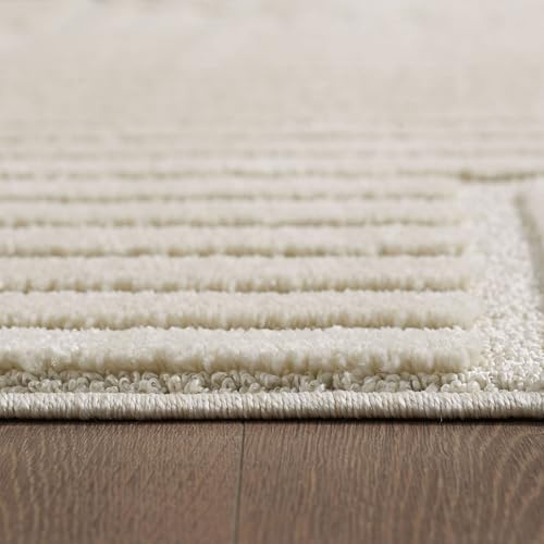 KADIMA DESIGN Teppich 3D Hoch-Tief Skandinavischer Boho Kuschelig Weich Waschbar Strapazierfähig Langlebig 8mm Flor Creme 280x370 cm Wohnzimmer Esszimmer Fußbodenheizung geeignet | RIGI