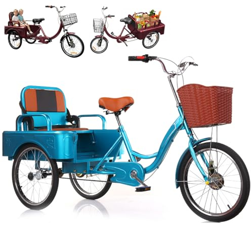 Dreirad für Erwachsene, 20 Zoll, tiefer Einstieg, Cruiser-Bike mit Frontkorb und Gepäckträger, für Damen, Senioren und Herren, für Radtouren und Picknicks