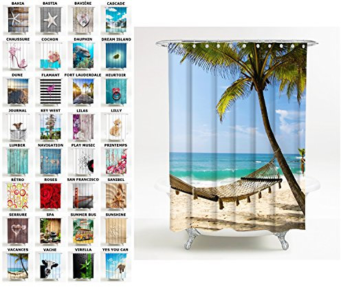 Sanilo Rideau de Douche, Large Choix de Beaux Rideaux de Bain, Haute qualité, 12 Anneaux Inclus, Imperméable, Effet Anti-moisissures (180 x 200 cm, Vacances)
