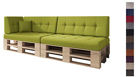 sunnypillow Palettenkissen für Palettenmöbel - 6er Set - Palettenauflage für Palettensofa - Palettenpolster für Garten, Gesteppte Kissen mit Knöpfen für Europaletten - Rückenkissen & Sitzkissen Grün