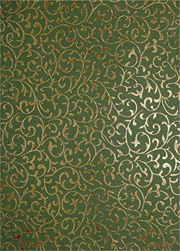 Netuno 5 Blatt Deko-Papier mit Muster 180 x 250 mm 150g Motivpapier Oliv mit Spitzenmuster in Gold orientalisches Papier zum Basteln Selbstgestalten hochwertig einzigartig Dekorpapier