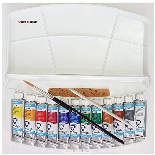 Van Gogh acuarelas Set 12 x 10 ml tubos,con pincel y Estompe