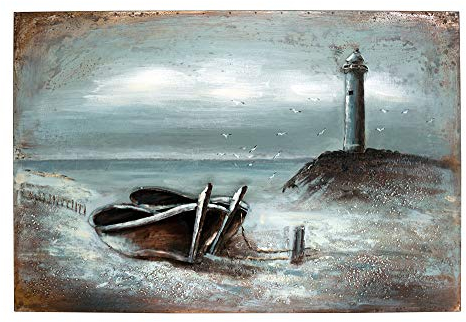 Vintage Line Handgefertigtes Metallbild 3D-Optik Wandbild Verschiedene Größen Kunst Bild (Metallbild Ebbe (ca. 120x80 cm))