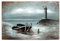 Vintage Line Handgefertigtes Metallbild 3D-Optik Wandbild Verschiedene Größen Kunst Bild (Metallbild Ebbe (ca. 120x80 cm))