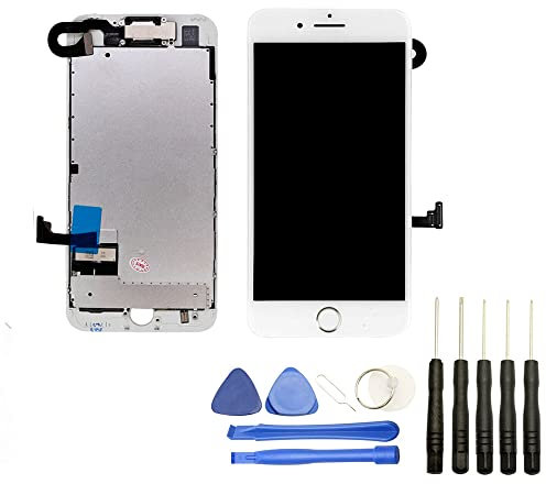Visiodirect® Ecran Complet: Vitre Tactile + Ecran LCD sur Chassis avec nappes et Bouton Home Compatible avec iPhone 8 Blanc + Kit Outils