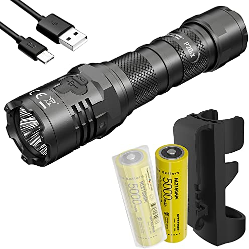 Nitecore Power Bundle P20iX+NL2150HPi - Linterna táctica recargable de 4000 lúmenes, 2 unidades NL2150HPi y organizador LumenTac