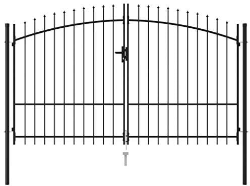 Festnight Fence Gate Double Door with Spike Top Garden Gate Barrier Edging Steel 3x2 m Black