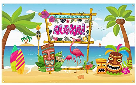 Xinlon Aloha Party Banner -72 x 43inch, Hawaii Strand banner, Hawaii Party Deko Banner, Hawaii Tropisch Sommerparty Deko für Sommer tropisch Luau Hawaiian Party Dekoration Lieferungen