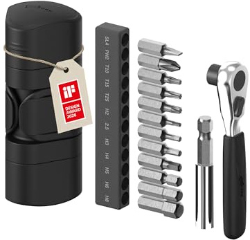 BONE Bike Portable Tool Kit - Lite – iF Design Award – Kit Réparation Vélo 12-en-1 avec Clé à Cliquet – Capsule Compacte Étanche & Anti-Poussière – Accessoire pour Vélo de Route, VTT et Électrique