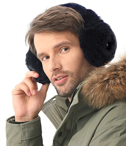 Telepepe beheizte Ohrenschützer, Ohrenwärmer für den Winter, elektrische Plüsch Ohrenschützer für kaltes Wetter, 2000mAh wiederaufladbar, kabellos, Geschenke für die Familie (Marineblau)