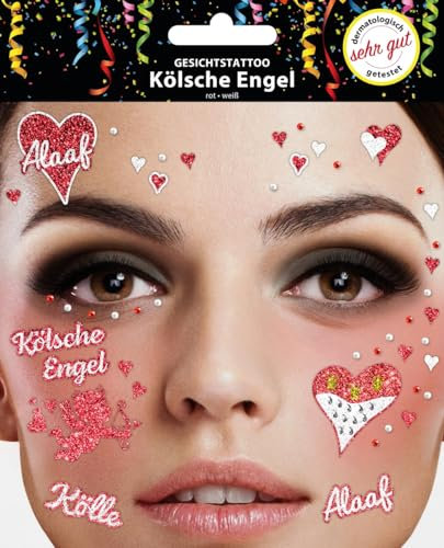 Gesichts-Tattoo Kölle Alaaf Karneval Köln 1.FC Brings Dom Zunge Wappen (Kölsche Engel)