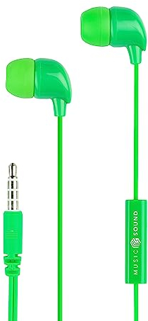 Music Sound | Auriculares Fullcolor in-Ear | Auriculares con Cable Stereo In-Ear con Micrófono, Control Remoto Integrado - Intra-Auriculaires - Jack 3,5 mm - Color Verde