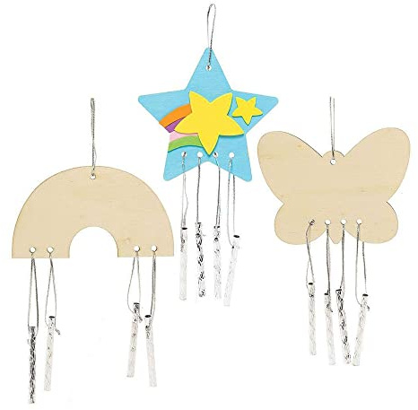 Baker Ross Wooden Windchimes Craft Kits - Pack of 4, Wood Arts and Crafts for Kids (FC384), Assorted