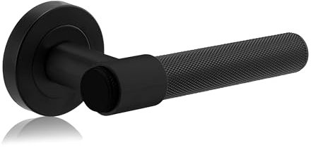 XFORT Onyx Collection, Lever On Rose Knurled Door Handles, Matt Black for Internal Wooden Doors