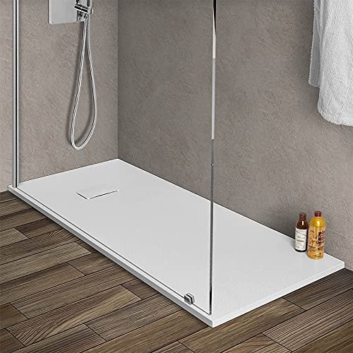 Piatto doccia in resina 80x170 cm su misura Bianco effetto pietra Serie Agorà Design Slim con spessore 3 cm