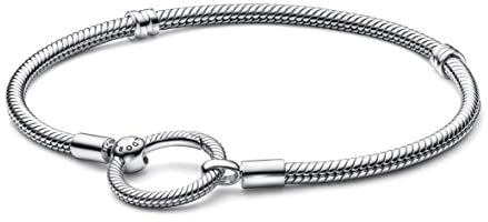 PANDORA Moments O Verschluss Schlangen-Gliederarmband aus Sterling Silber - kompatibel Moments Armbänder - Größe: 19 cm