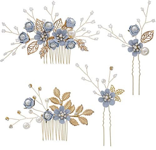 SULIUDAJI 4 Stück Hochzeit Haarkamm Perle Blume Braut Haarschmuck Strass Brautschmuck Kamm Haarspange für die Braut Brautjungfer
