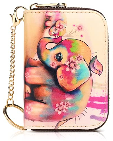 APHISON Kreditkartenetui für Damen, Kartenetui, RFID-blockierend, niedlich, Cartoon, künstlerische Münzgeldbörse, kleine Geldbörse für Mädchen/Kinder, 10 Kartenfächer, Geschenk, 005-flower Elephant,