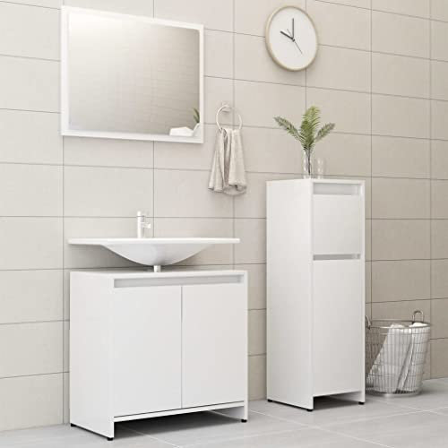 ECLAY 3-teiliges Badezimmer-Möbel-Set, Holz, Möbelsets, Badezimmermöbel-Sets, Weiß