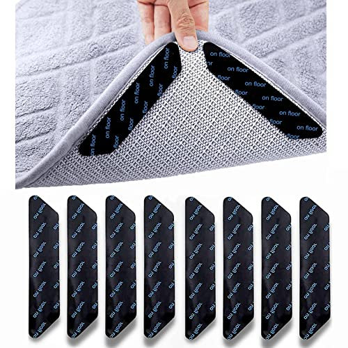 8Pcs Anti Slip for Rugs, Tape Rug Gripper, Carpet Gripper Rug Tape Adhesive Tape Rug for Laminate Floor Underlay Carpet Tape Carpet Grippers Rug Grip for Wooden Floors