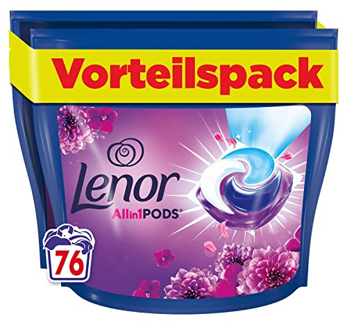 Lenor Colorwaschmittel Allin1 PODS Amethyst Blütentraum 76 Waschladungen, Hygienische Tiefenreinigung und Lang Anhaltende Frische