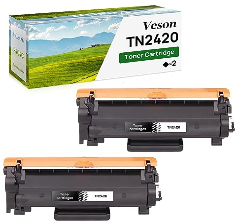 Veson TN-2420 Toner Kompatibel für TN2420 TN2410 für Brother MFC L2710DW MFC-L2710DN HL-L2350DW DCP-L2530DW HL-L2375DW MFC-L2750DW HL-L2310D MFC-L2730DW HL-L2370DN (Schwarz, 2er-Pack)