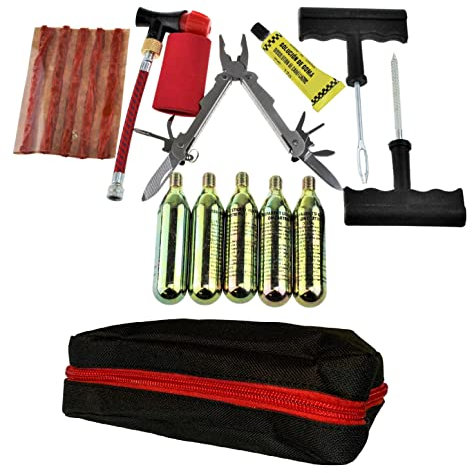 3GO MOTORBIKE TUBELESS TYRE PUNTRURE REPAIR TOOL KIT Emergency Motorcycle Scooter Car Van ATV Tubeless Tire Fixing Toll with 5 Strips