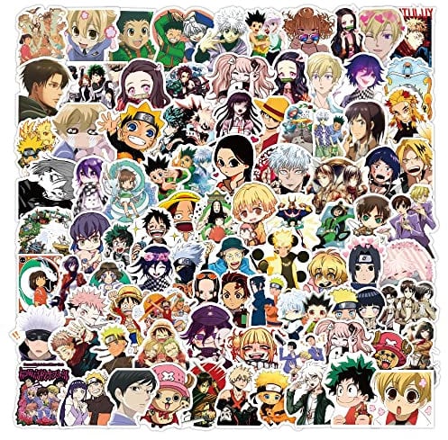 Anime Collection Sticker Pack 100pcs for Water Bottles Laptops Cars Skateboards Mens Cave Decorations Teens Adults Sticker