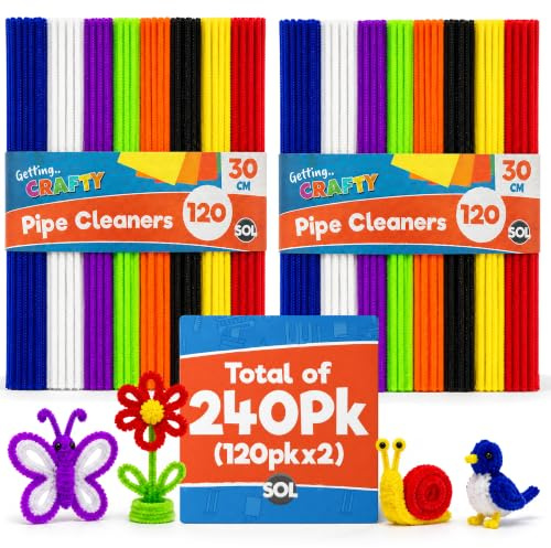 SOL 240 Pipe Cleaners for Craft Flowers - Multicolour 30cm Chenille Stems | Craft Pipe Cleaners for Kids - 240 Flexible 30cm Stems for Models, Animals, Flowers & Decorations