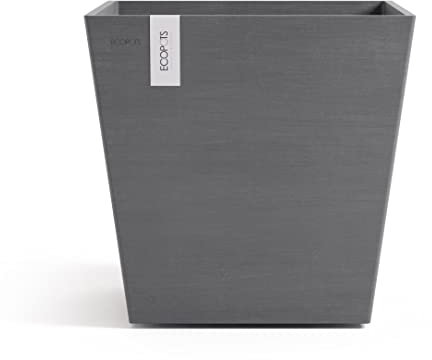 Ecopots Pot de fleurs Rotterdam gris - 30 x 30 cm - Carré - Grand pot à plantes en plastique recyclé - Pot de fleurs moderne pour l'intérieur et l'extérieur
