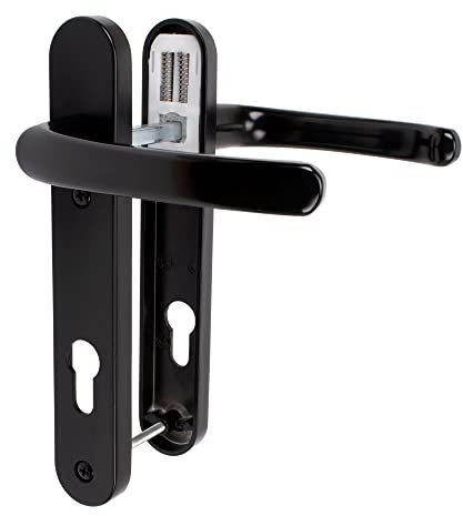 JCP PRO uPVC Door Handle Pair Set Sprung 92 PZ 92mm, Backplate 212mm x 34mm (122mm Screw Centres, Black)