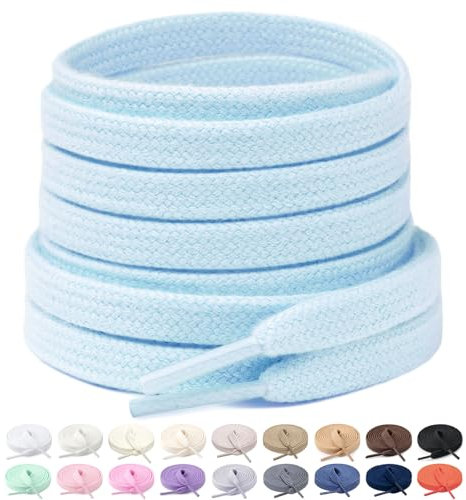 Stepace 2 Pares Cordones Planos de 100% algodón 8 mm de Ancho Cordones para Zapatillas y Zapatos Deportivas Azul claro 140