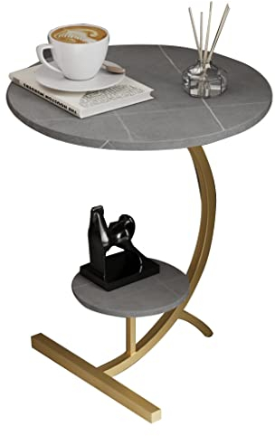 KITCISSL Nachtkästchen Modern Beistelltisch Rund Outdoor Wohnzimmer Living Style Stylischer Nachtschrank Ecktisch 2-lagige Beistelltisch Rund Nachttische für Balkon Terrasse Büro (Color : Gold A)