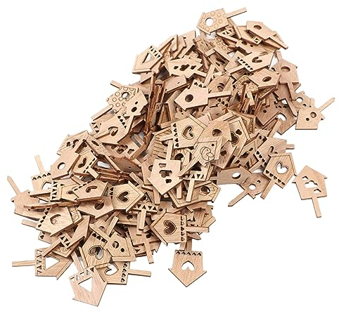 200 Stück Holzhaus-Ausschnitte, Holz-Silhouetten, Scheiben, Vogelkäfig-Form, Unvollendete Holzausschnitte für Holzkunsthandwerk, Herstellung von Holzhandwerksstücken, Haus