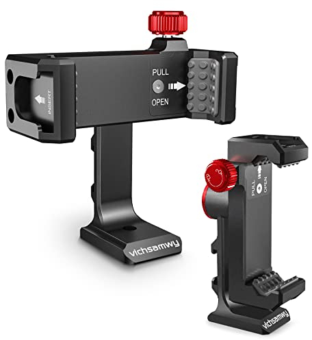 VICHSAMWY Metall Stativhalterung 3 kalte Schuhe & Arca Port, 360° Smartphone Stativ Adapter für iPhone Samsung Handy Stand Halterung für Desktop Stativ Video Live Streaming Vlogging Rig