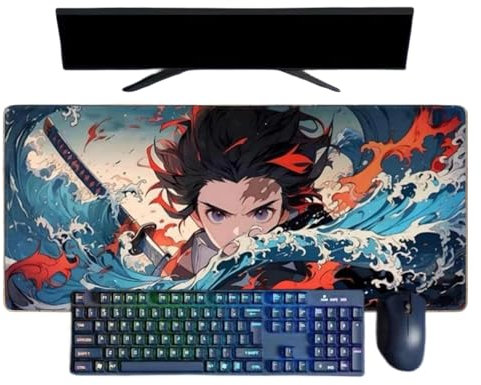 BUTKUS Demon Slayer Kamado Tanjirou Anime Tapis de Souris XXL, 800x300x3mm, Tapis de Souris pour Jeux imperméable en Caoutchouc antidérapant Surface Texturée