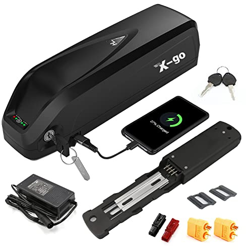 X-go Ebike Battery, 48V 15AH Hailong Electric Lithium-ion Bike Battery with Charger, 4 Pin Base Plate, USB Port for 1000W 750W 500W 350W 250W Bafang or other Motor (48V 15AH 4 Pin+USB)