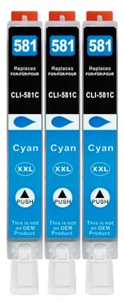 3 XXL Druckerpatronen kompatibel zu CLI-581 C Cyan für Canon PIXMA TS705 TS6150 TS6250 TS6350 TR7550 TR8550 TS8150 TS8250 TS8350 TS9150 TS9550 TS6151 TS6251 TS6351 TS8151 TS8152 TS8251