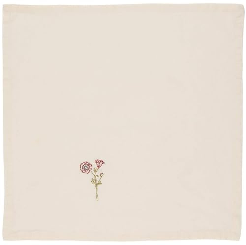 IB Laursen Stoffserviette beige, 40cm, Stickerei Mohnblume