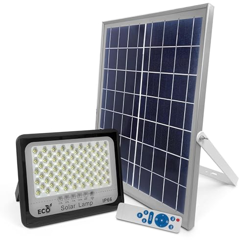 TIENDA EURASIA – Kit Solar | 1 Placa Solar + 1 Foco LED | Equipo Impermeable Nivel IP66 | Cable Carga 5M | Temperatura Color 6000K-6500K | Tension Maxima 500V (Placa Solar 20W LED 8W)