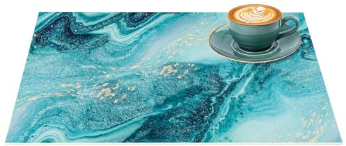 Platzset Tischset abwaschbar PVC Platzdeckchen rutschfest Tischuntersetzer Hitzebeständig Esstisch waschbar für drinnen & draußen Blau Marmor 35x50cm