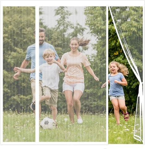 ZYXYMY Magnetic Fly Screen Door,Reinforced Polyester Double Door Screen Curtain,Heavy Duty Bug Mesh Curtain for Doors Without Drilling,Suitable for Patio Doors Balcony Bedroom,120x180cm,White