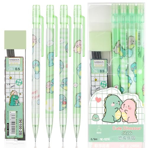 4 Stück Niedlich Druckbleistift,Mabor Minenbleistift 0,5 mm mit 1 Box Ersatzminen Nachfüllungen Set mit Radiergummis Kawaii Automatische Mechanische Stifte für Schreiben Skizzieren